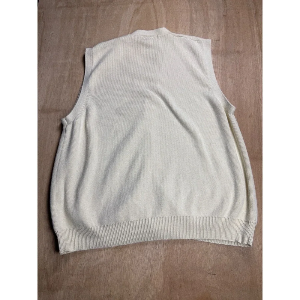 Eddie Bauer Mens Cotton VNeck Button Up Sleeveless Sweater Vest Cream Y2K Size L